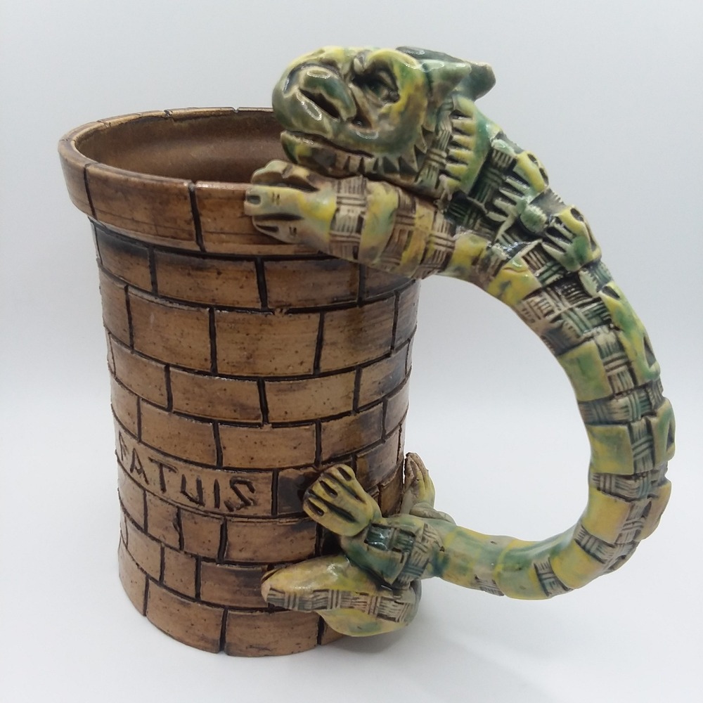 Fortune Favors Fools Vintage Ceramic Dragon Stein Mug Cup Handcrafted Scirz 1997